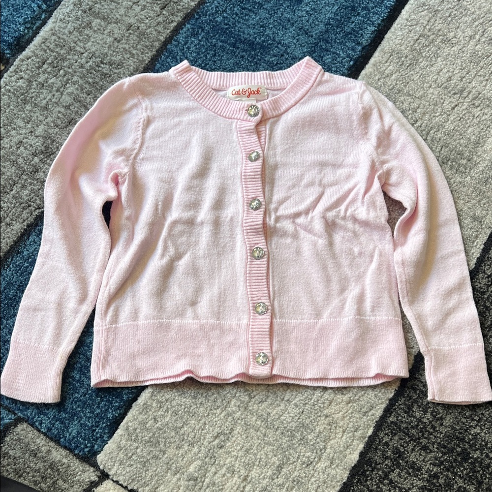 Cat & Jack Light Pink Cardigan with Floral Buttons